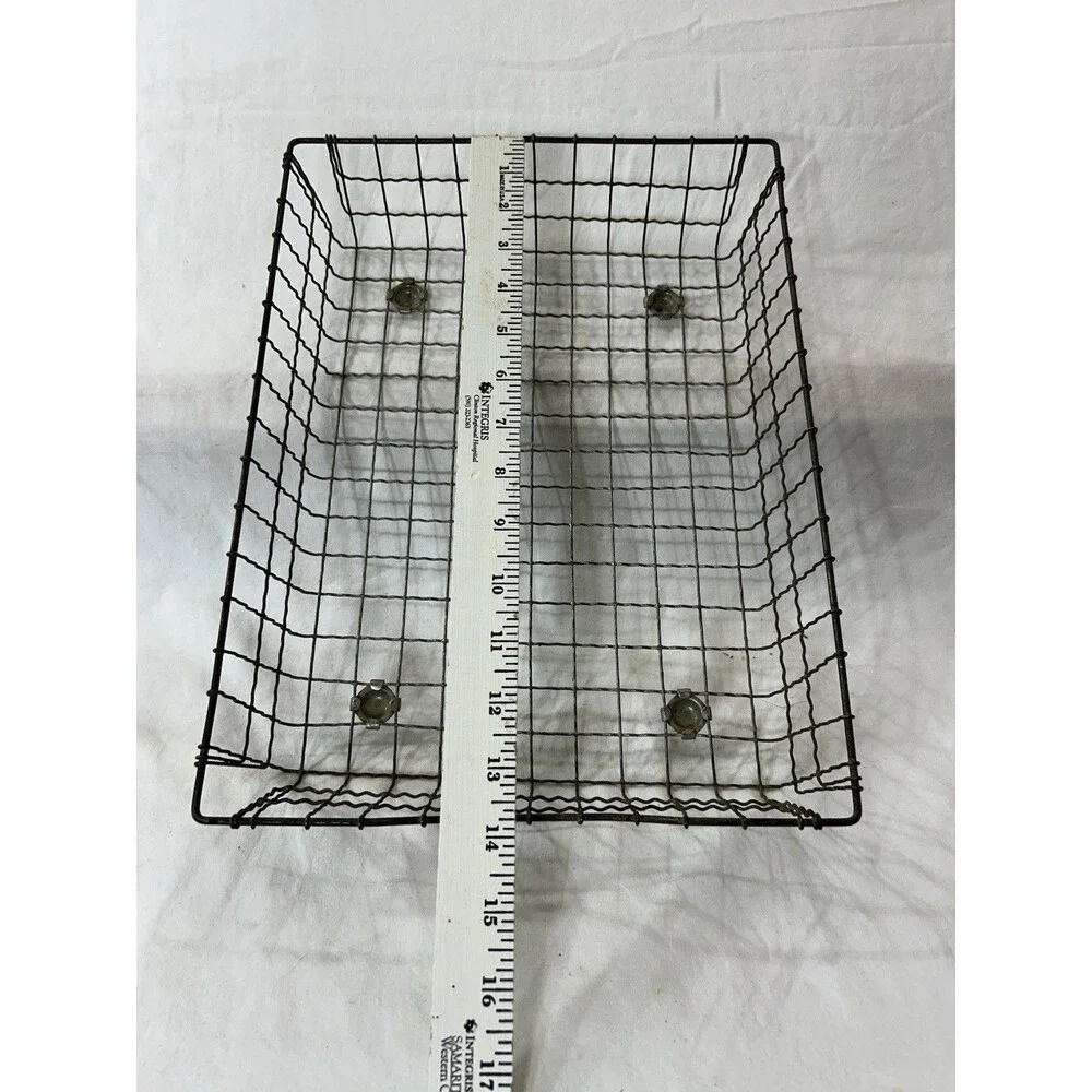 Vintage Wire Desktop File Basket Dark Gray Industrial Farmhouse Office Organizer